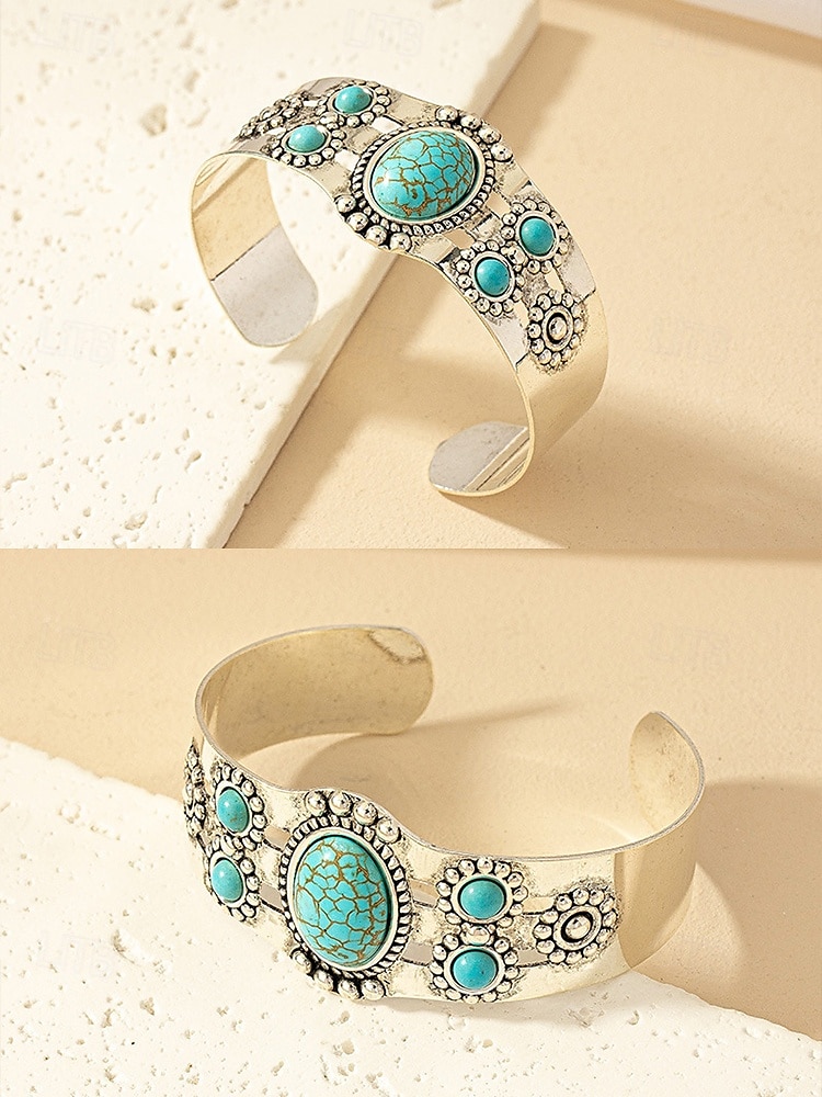 Bracelet manchette vintage en or pour femme avec pierres turquoises – Bracelet réglable de style bohème pour dames, idéal pour les tenues décontractées, les fêtes et les festivals d'été de 2025 ? AU $14.99 –P4