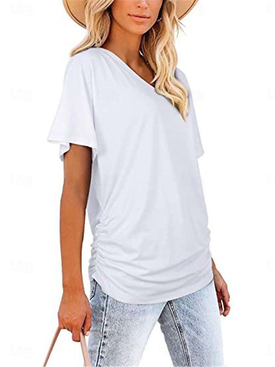 Dame Bluse Helfarge Stilfull Fritid Kortermet V-hals Vanlige topper Daglig Hvit Rosa Lilla Grå Sommer 2025 - $15.99 –P3
