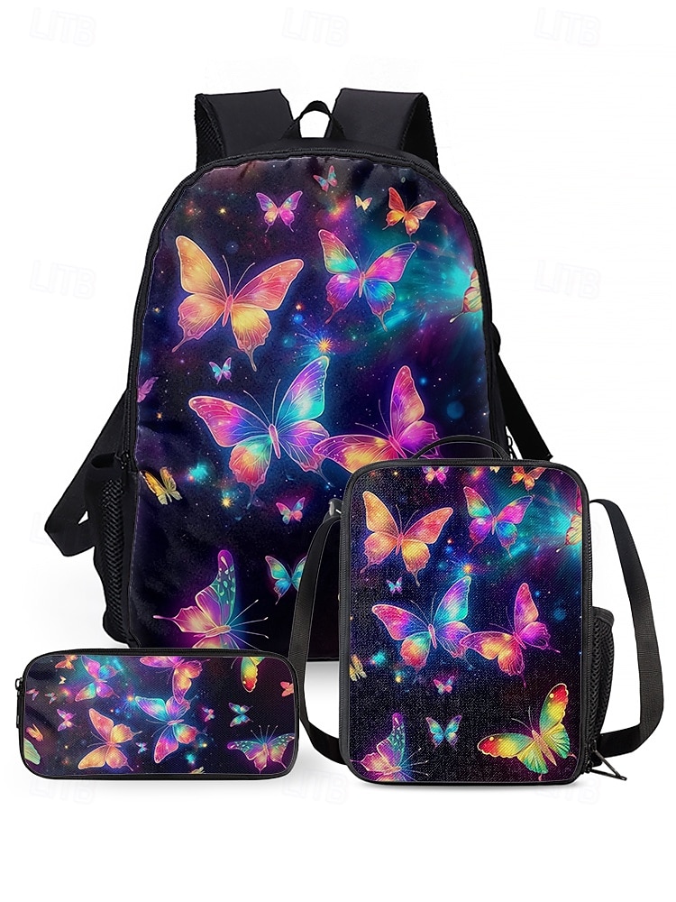 Ensemble de 3 sacs à dos d'école à imprimé papillon pour filles avec sac à lunch isotherme et trousse à crayons - léger et élégant pour l'école primaire et le collège, les voyages ou les pique-niques de 2025 ? $32.99 –P7