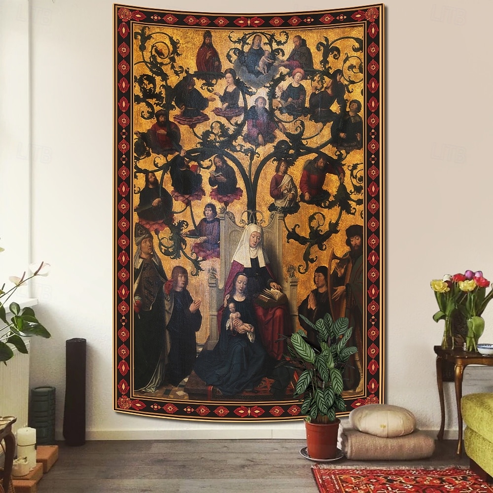 Tapiz medieval, tapiz de la Edad Media, arte religioso, gran mural, decoración, fotografía, fondo, hogar, dormitorio, sala de estar, decoración 2025 - $15.99 –P2