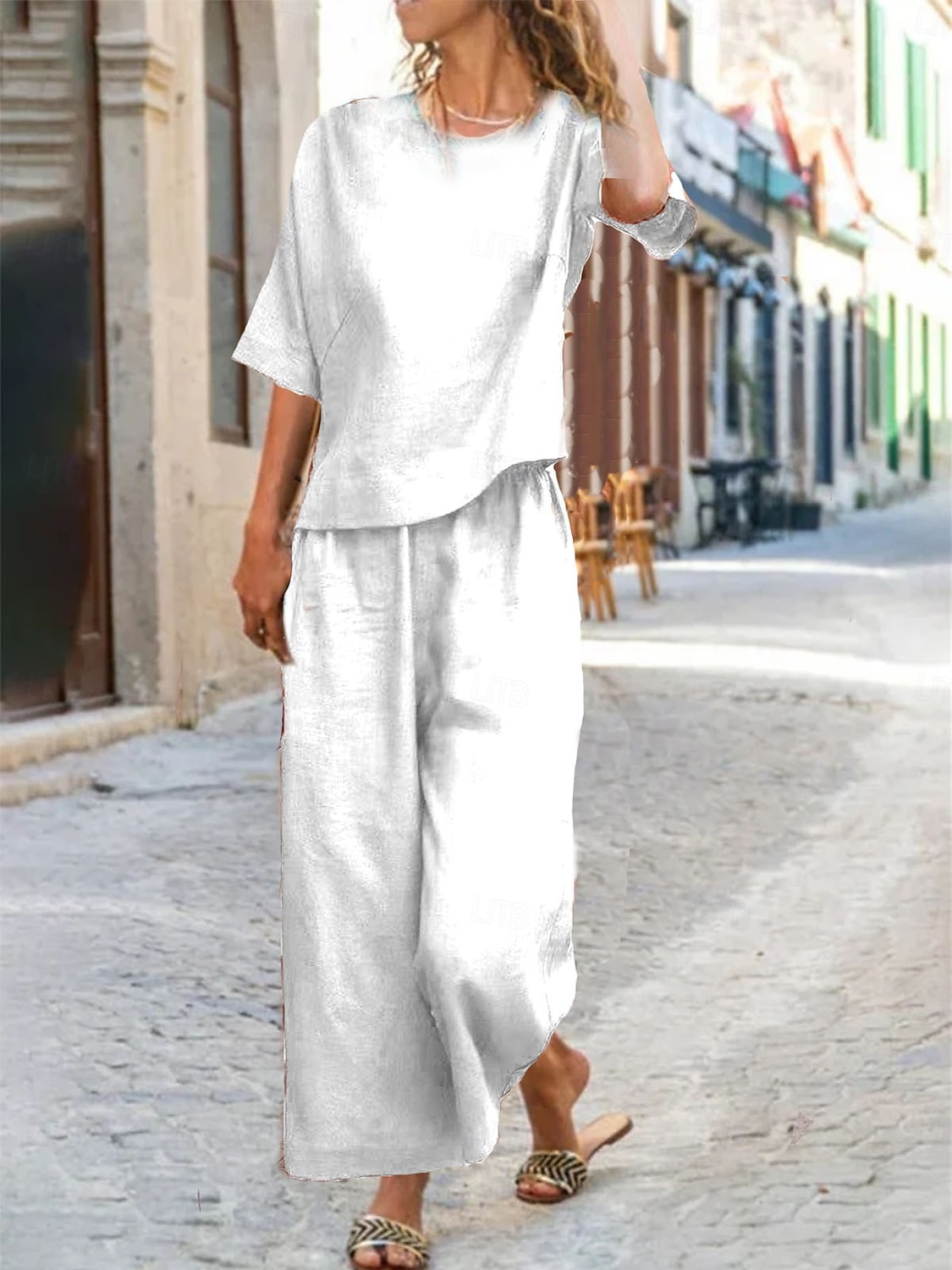 Conjuntos de linho de algodão feminino, conjuntos de duas peças, cor pura, quente, casual, conforto, casa, diário, primavera, outono de 2025 por $22.99 –P3