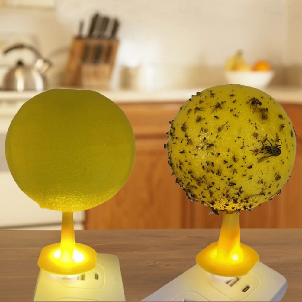 2 stk. fruktfluefeller med LED-nattlys, klebrig flygende insektfelleball, fruktsmak kjøkkenfelle for innendørs utendørs myggsamler 2025 - $5.99 –P2