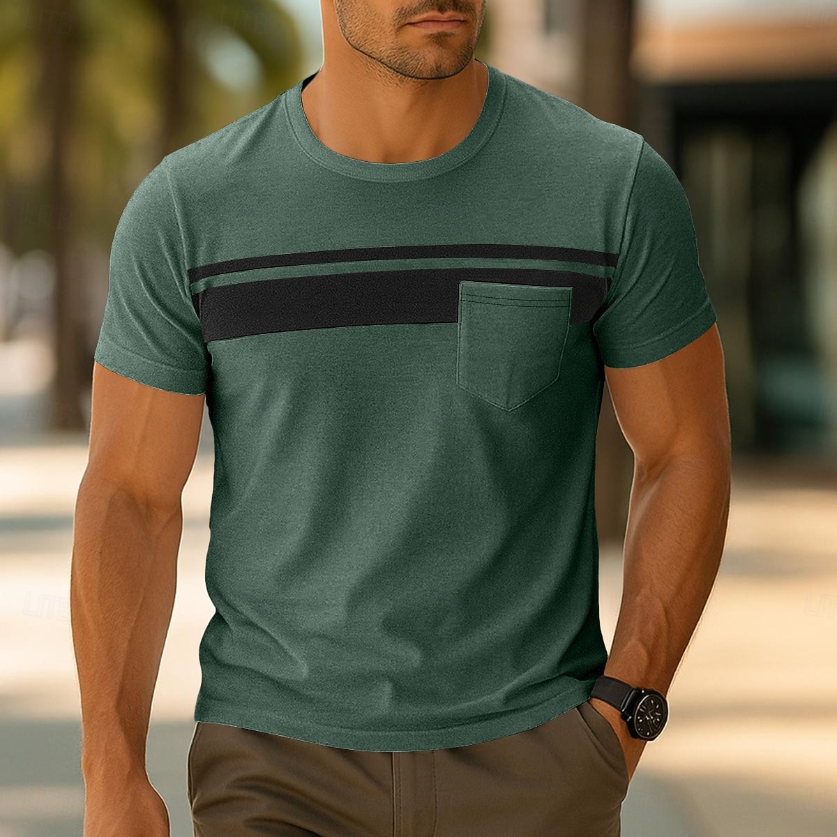 Men's T Shirt Short Sleeve Crew Neck Summer Spring Solid Color Stripe Elegant Neutral Daily Pocket Stripe School Training Outdoor White Red Navy Blue Top Tee for Men 2025 - $16.49 –P7