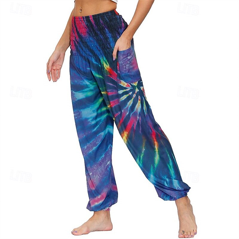 Retro Vintage Boho 1970s Harem pants Yoga Pants Hippie Tie Dye Smocked Waist Rainbow Fancy Dress Women's Halloween Carnival Pride Parade Pride Month Festival Adults' Pants 2026 - $27.99 –P17