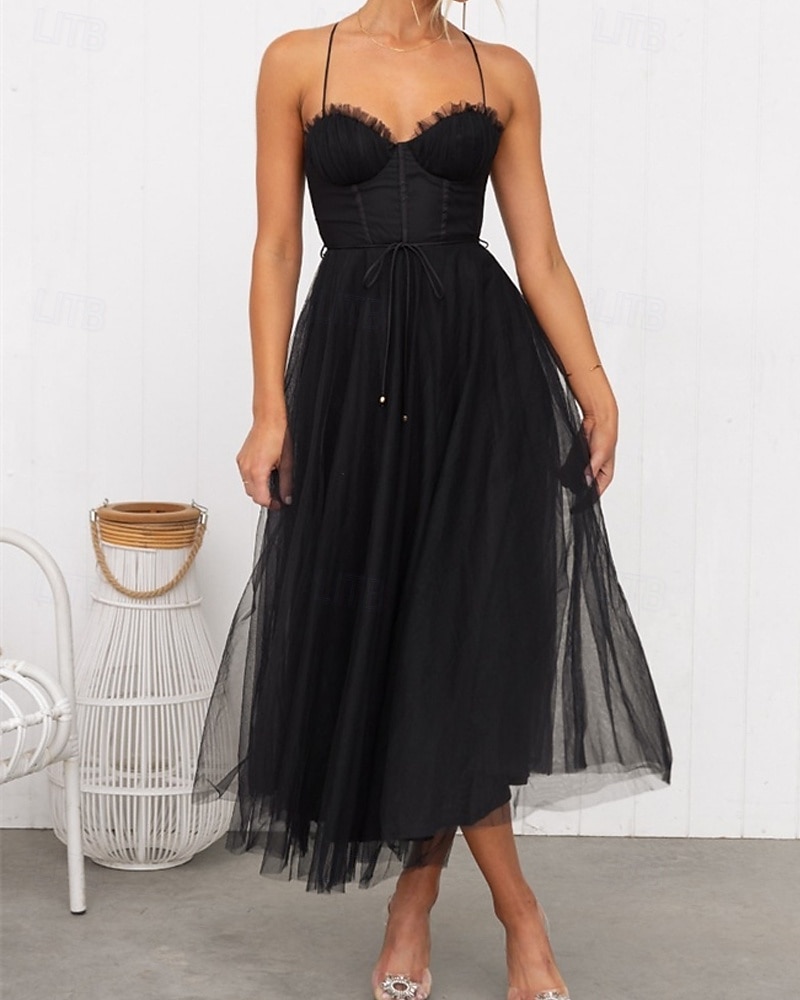 Pentru femei Rochie Lunga Rochie Maxi Rochie casual Rochie de Cocktail Rochie pentru invitata de nunta Rochii din Șifon Modă În aer liber Petrecere Concediu Fit regulat Simplu Fără manșon În V Negru 2025 - $31.99 –P12