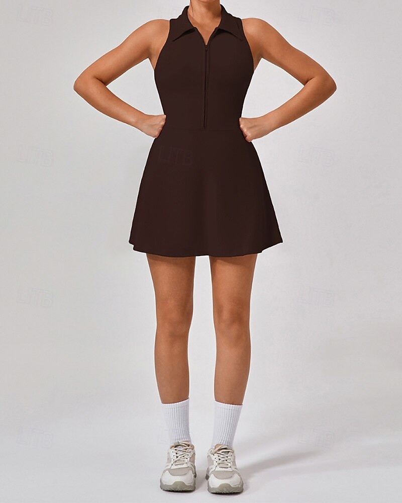 Per donna Tinta unita Abito da tennis con pantaloncini Abito sportivo Senza Maniche Cerniera Tasca Tennis Golf Pickleball Colletto a Camicia Vestito Nero Bianco Rosa Abbigliamento da tennis del 2026 a $51.99 –P13