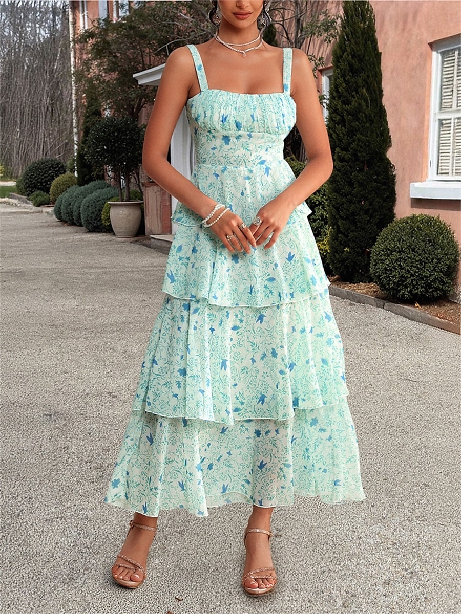 A-Linie Šaty Quinceanera Elegantní Šaty Svatební Svatební Host Délka Kotníků Bez Rukávů Spaghetti Popruh Polyester Bez Záda s Květinovým Potiskem Svatební Host Šaty 2025 - $109.99 –P7