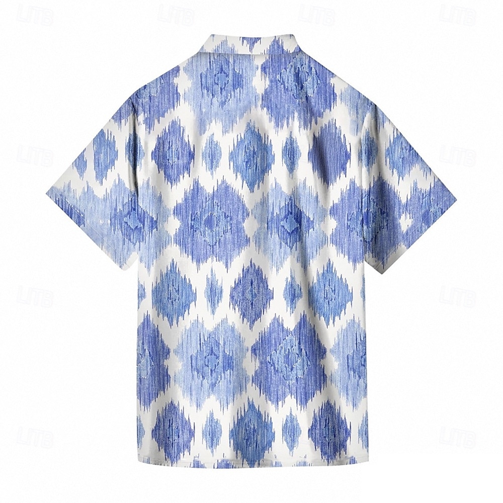 Voor heren Geometrisch Geruit Overhemd Zomer overhemd Overhemd met knopen Korte mouw Mode-casual Buiten Vakantie Dagelijks gebruik Zomer Lente Strijkijzer 3D-afdrukken shirts met kraag blauw Paars 2025 - $23.99 –P4
