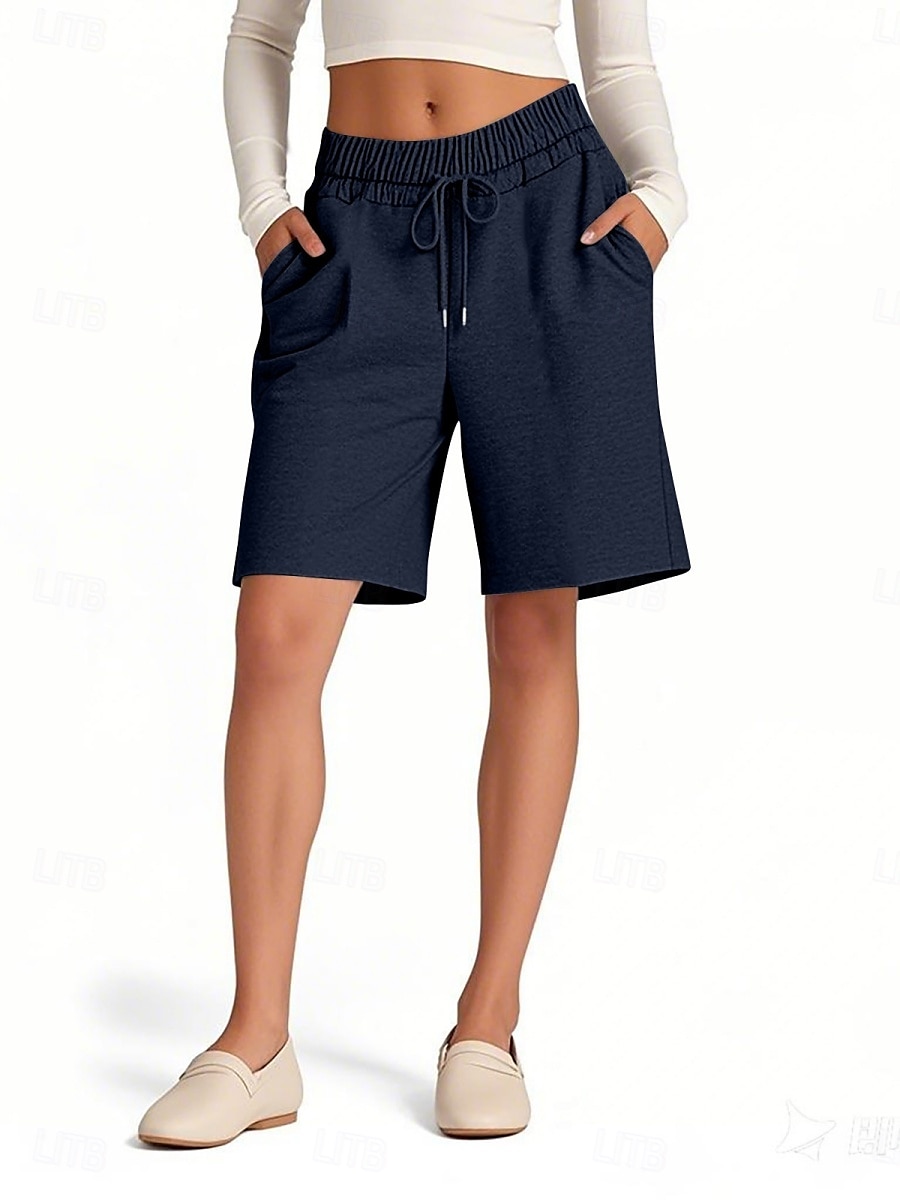 Shorts de mujer Chinos Vacaciones Moda Streetwear Cortos Cintura Alta Sólido Con Bolsillo Cintura Elástica Cómodos Suaves Confortables Elásticos Al Aire Libre Calle Rosa Azul Marino Marrón Gris 2025 - $17.99 –P8