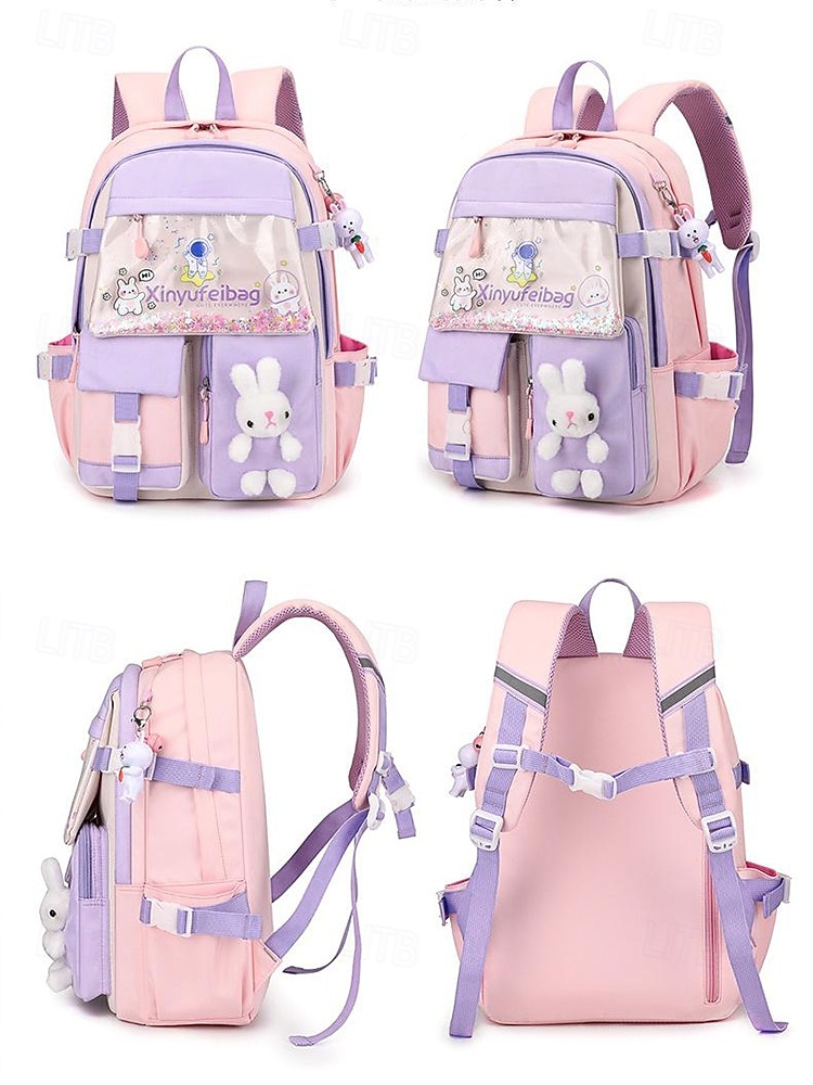 Sac à dos d'école imperméable pour filles avec bandes réfléchissantes et motif lapin - sac à dos léger de grande capacité pour les élèves du primaire, usage quotidien et voyage de 2025 ? $34.99 –P5