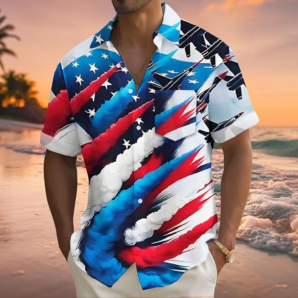 Tag der Unabhängigkeit Herren Amerikanische US-Flagge Patriotisch Vierter Juli Hemd Sommerhemd Knopfhemd Kurzarm Modisch lässig Ferien Sommer Frühling Umlegekragen 3D-Druck Hemden mit Kragen Eine 2025 - $23.99 –P1