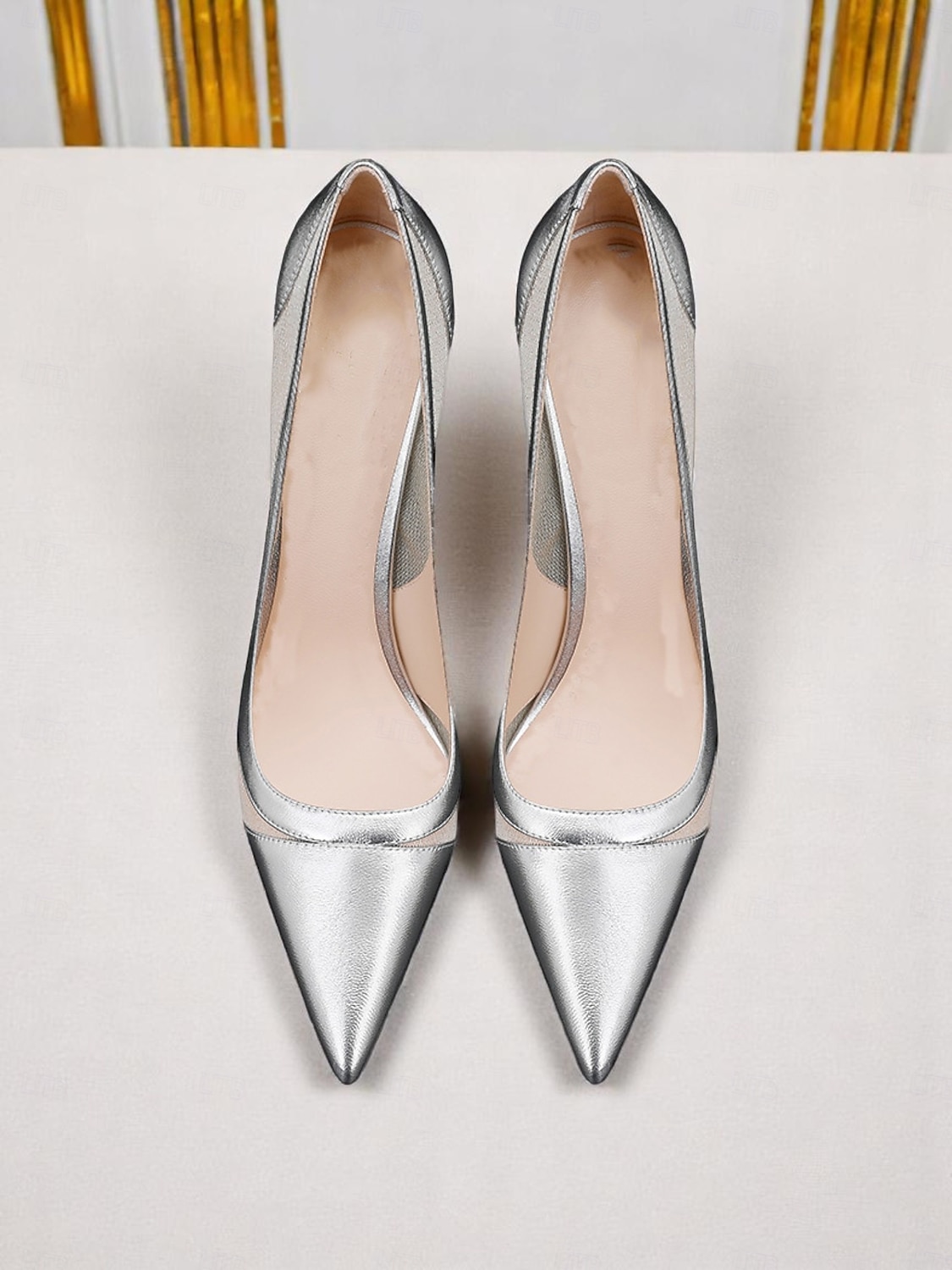 Escarpins à bout pointu en daim nude pour femmes avec détails en maille, chaussures à talons aiguilles hauts pour cocktails et occasions formelles de 2025 ? $64.99 –P7