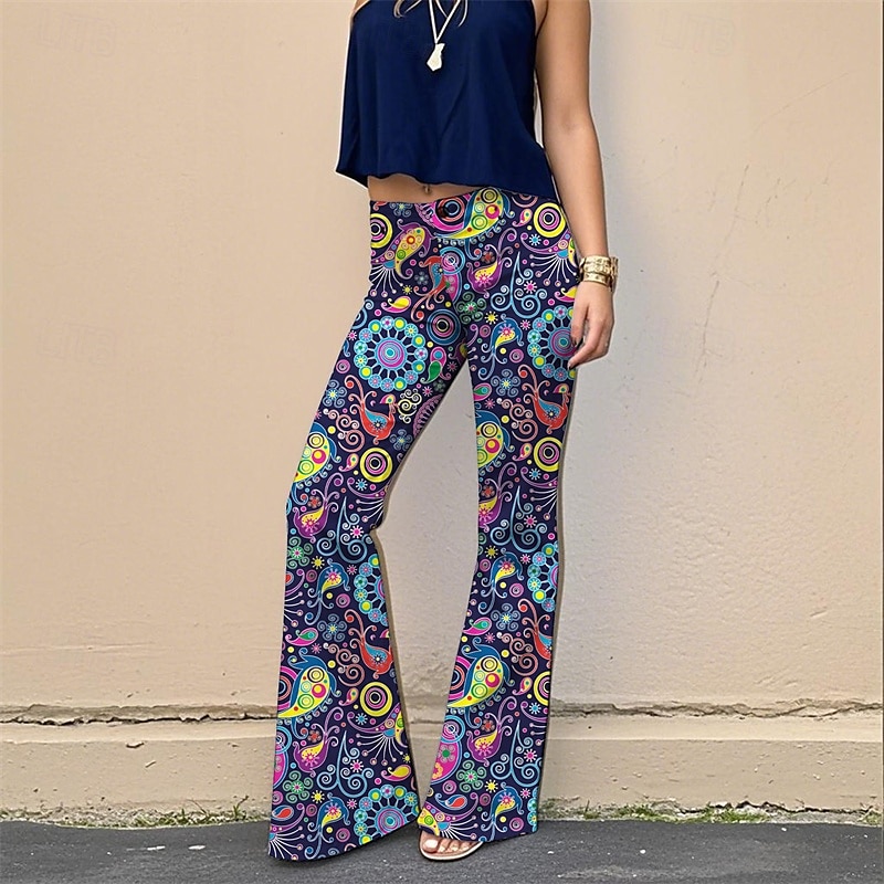 Retro Vintage Boho 1970er Schlaghosen Schlag-Leggings Hippie Disco Hohe Taille Paisley-Muster Stammes Kostüm Damen Halloween Karneval Urlaub Musikfestival Festival Erwachsene Hose 2026 - $21.99 –P1