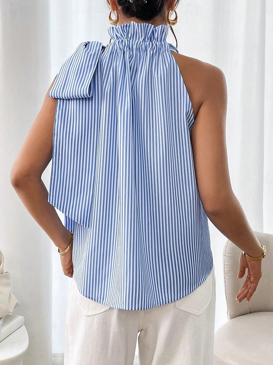 Pentru femei Camisole Tank Top Dungi Zilnic Casual Fără manșon Gâtul halter Topuri obișnuite Zilnic Imprimeu Negru Albastru celest Mov Trifoi Vară 2025 - $19.99 –P16