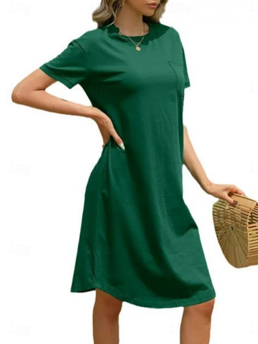 Femmes Robe Midi Robe Décontractée Robe d'été Mode Moderne Quotidien Week-end Coupe régulière Uni Manche Courte Col ras du cou Noir Blanche Rouge Vert foncé Été de 2025 ? $16.99 –P20