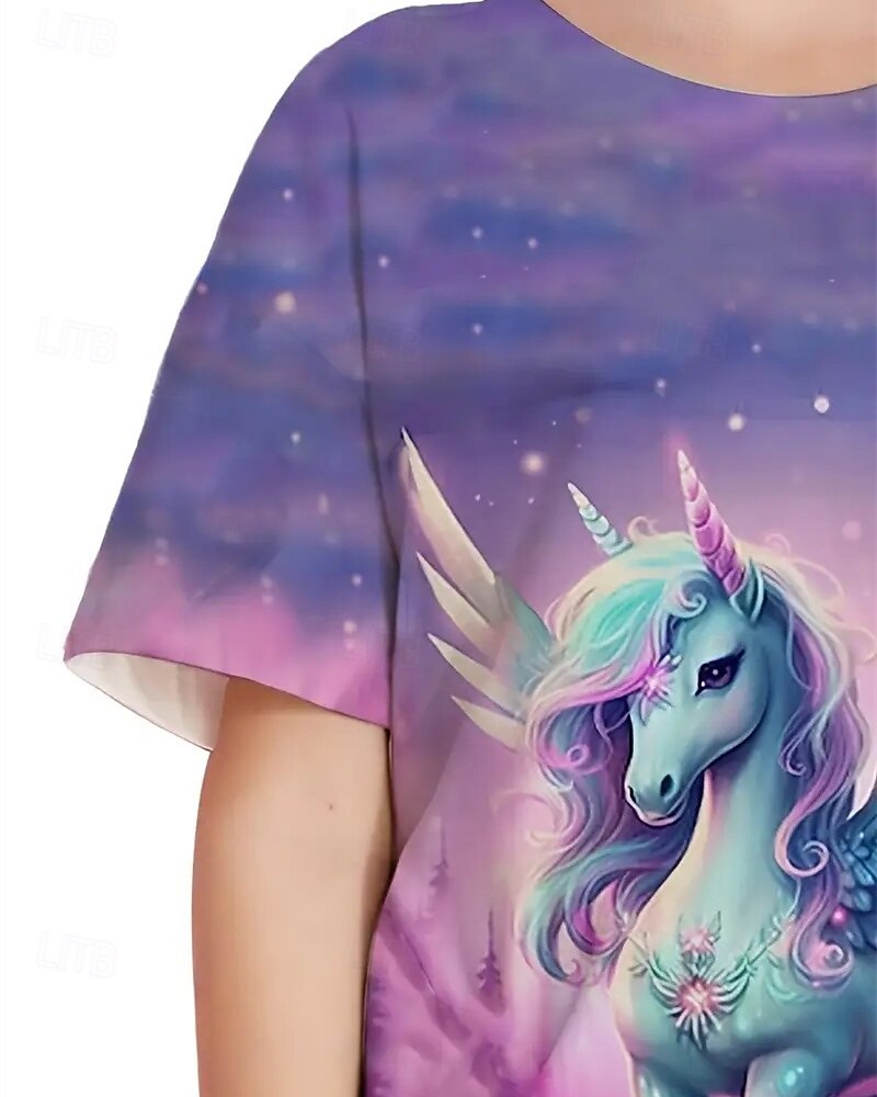 Dla dziewczynek 3D Jednorożec Podkoszulek T-shirt Krótki rękaw Lato Wiosna Moda Podstawowy Dzieci 4-12 lat Półgolf Na zewnątrz Codzienny Regularny 2025 - $11.99 –P4