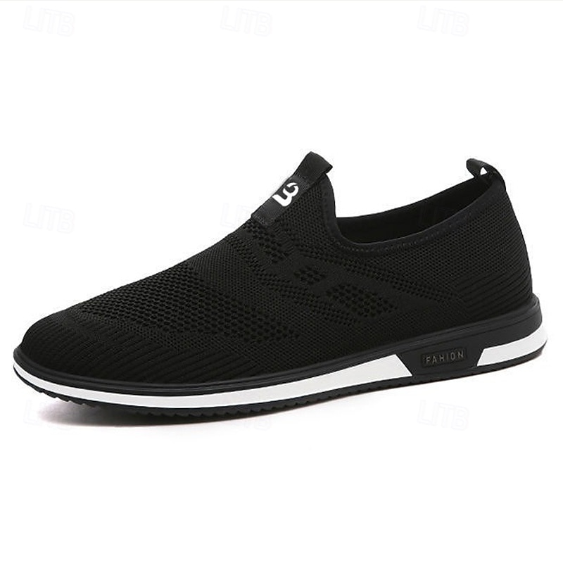 Grå strikkede slip-on-sneakers for menn med elastisk passform – pustende, fleksible sko for løping, sport og aktiv livsstil 2025 - $24.99 –P1