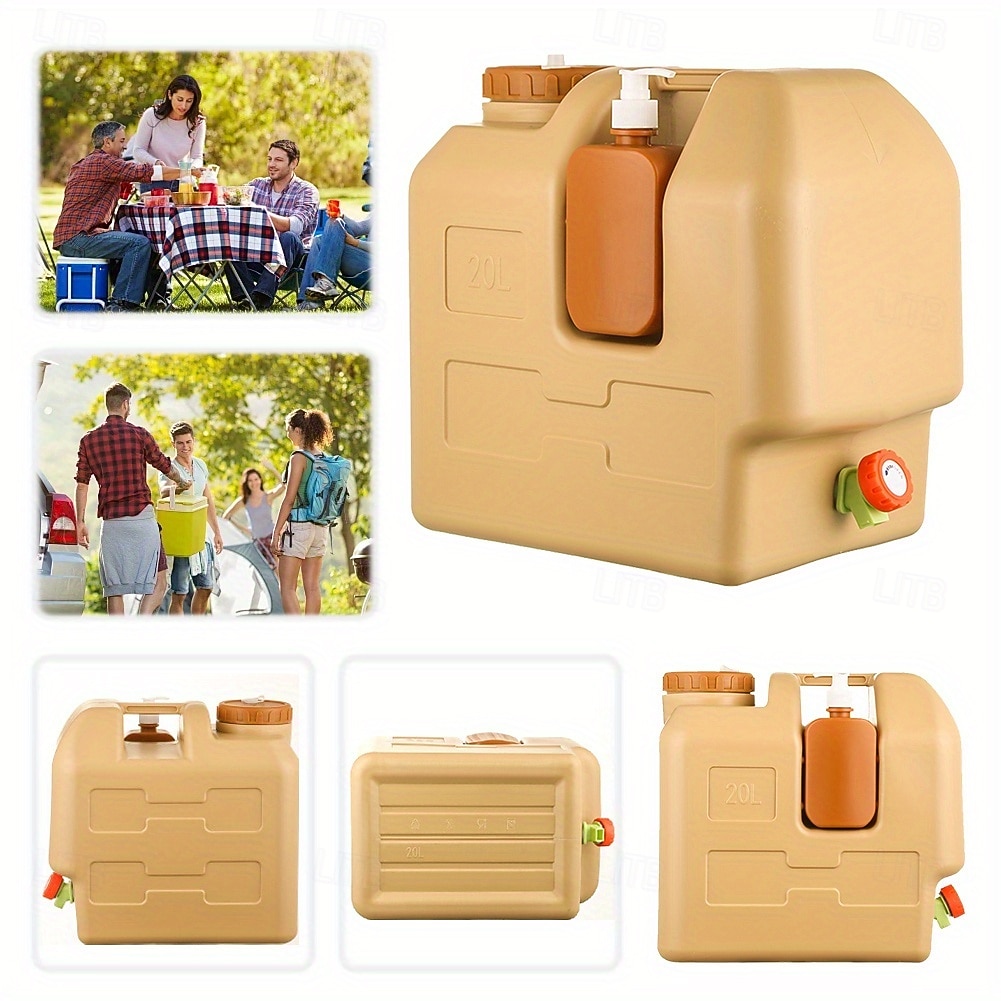 Bidon d'eau de camping portable de 5,28 gallons avec robinet &Distributeur de savon amovible - PE de qualité alimentaire sans BPA, robinet à débit réglable, large ouverture, conception durable pour le de 2025 ? $78.99 –P4
