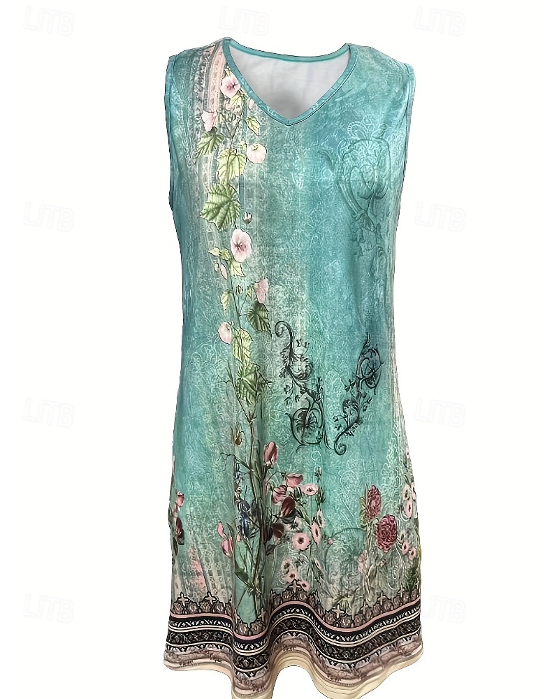 Pentru femei Rochie Mini Rochie florala Rochie Boho Rochie imprimata Clasic Modern Vacanță Zilnic Concediu Fit regulat Floare Fără manșon În V Albastru Deschis Vară 2025 - $20.99 –P2