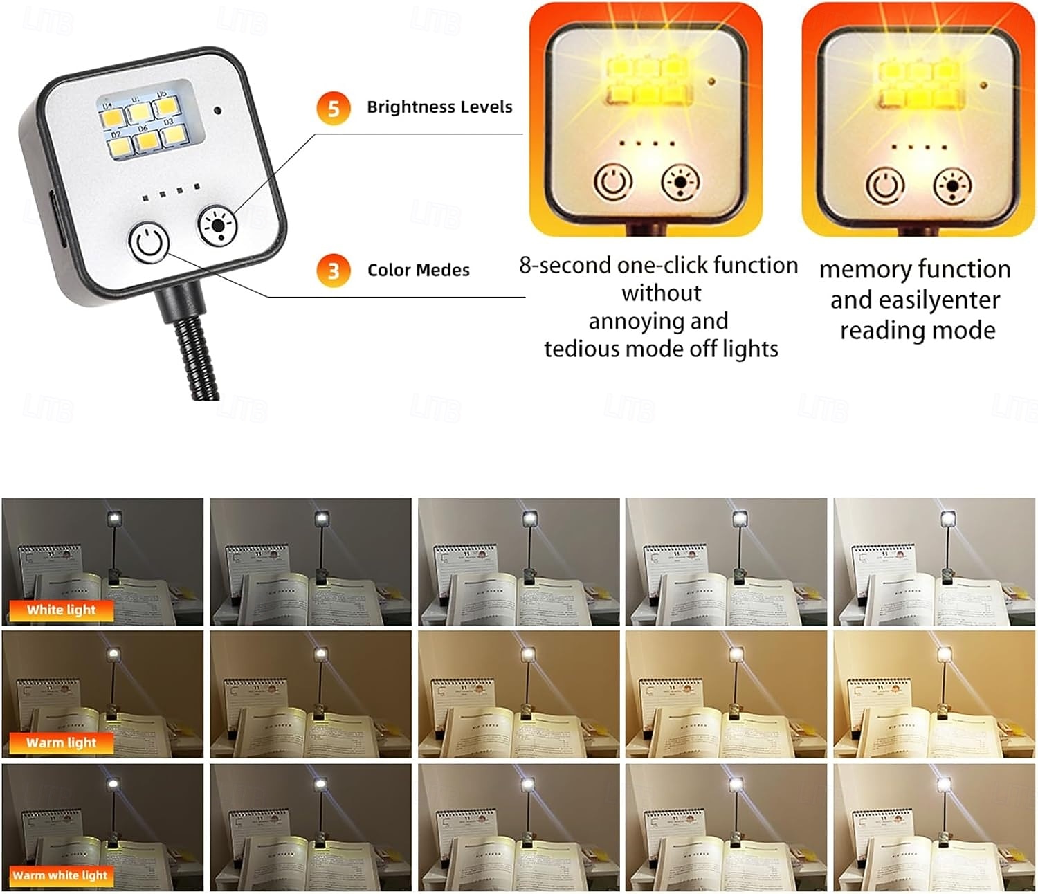 oplaadbare boeklampjes om 's avonds in bed te lezen 6 led leeslampjes &geheugenfunctie - 3 kleurtemperaturen 5 dimbare helderheid lichtgewicht clip-on lampen voor boekenliefhebbers 2026 - $13.99 –P3