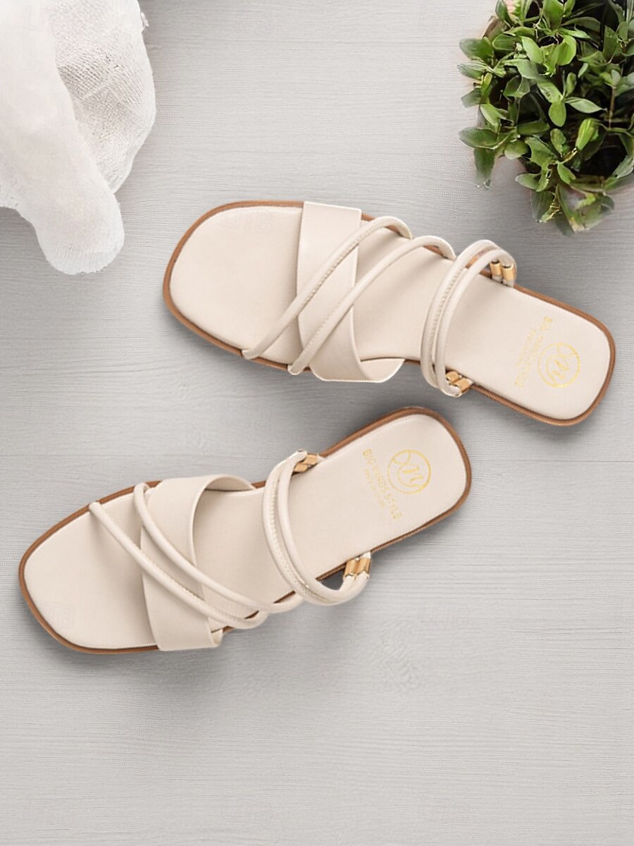 Women's White Strappy Flat Sandals with Crisscross Design - Minimalist Slip-On Summer Shoes for Casual Dates and Everyday Outfits 2025 - $29.99 –P1