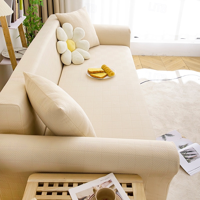 Stretch Sofa Cover Slipcover Elastic Sectional Couch Armchair Loveseat 4 or 3 seater L shape Jacquard Grey Water Repellent Plain Solid Soft Durable Washable 2025 - $45.99 –P4