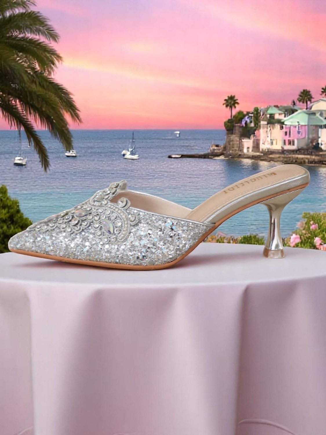 Damen-Pantoletten mit goldenen Pailletten – spitze Schlupfschuhe mit Strass-Details für glamouröse Cocktail-Events 2025 - $42.99 –P6