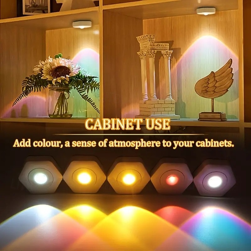 Hexagonal Cat's Eye Wall Lamp Cabinet Lights Sunset Lamp Projector Sunset Light Battery Powered Touch Tap Lights to ON/Off Stick up Lights for Bookshelf Pantry Home and Bedroom Decor 2025 - $9.49 –P1