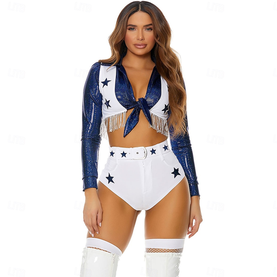 Cowboys de Dallas pompom girl Tenues Costume Ensemble deux pièces Drag & Glam Impression d'étoiles Femmes Adulte Défilé de la Fierté Mois des Fiertés Halloween Carnaval Costume de carnaval facile de 2025 ? $41.99 –P1