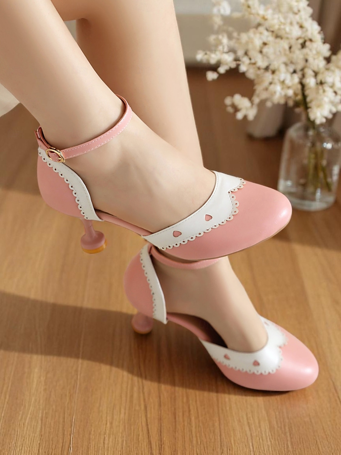 damskie kremowe buty na obcasie typu Mary Jane z lat 50. – falbaniaste buty z paskiem wokół kostki na przyjęcia herbaciane, wesela i codzienną elegancję 2025 - $42.99 –P4