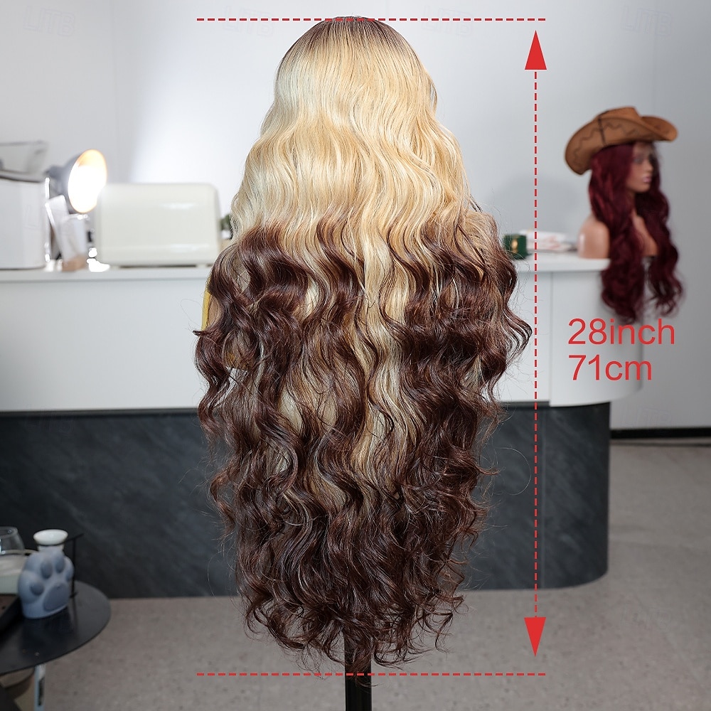 Syntetická krajková paruka Vlnité Styl 30 inch Tmavě hnědá zlatá blondýnka Střední část 13x4 krajka vpředu Paruka Dámské Paruka A1 2025 - $76.99 –P7