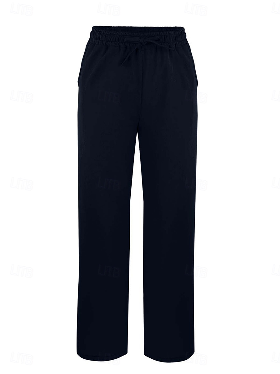 Dam Bomull Linne Byxor Enfärgad Chinos Semester Mode Avslappnad Lång Högmidja Enkel Fickor Snörning Bekväm Utomhus Mikroelastisk Semester Street Daglig Kamel Vinröd Svart Vit Sommar 2025 - $14.99 –P6