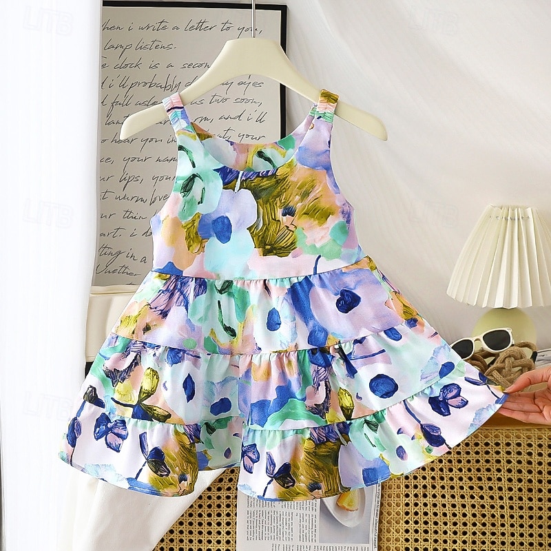 Enfants Fille Robe Fleur Sans manches Extérieur Froncé Adorable Basique Coton Mi-long Robe Décontractée Robe Fleurie Été 4 ans et + Rose Claire Rouge Bleu Roi de 2026 ? $7.99 –P7