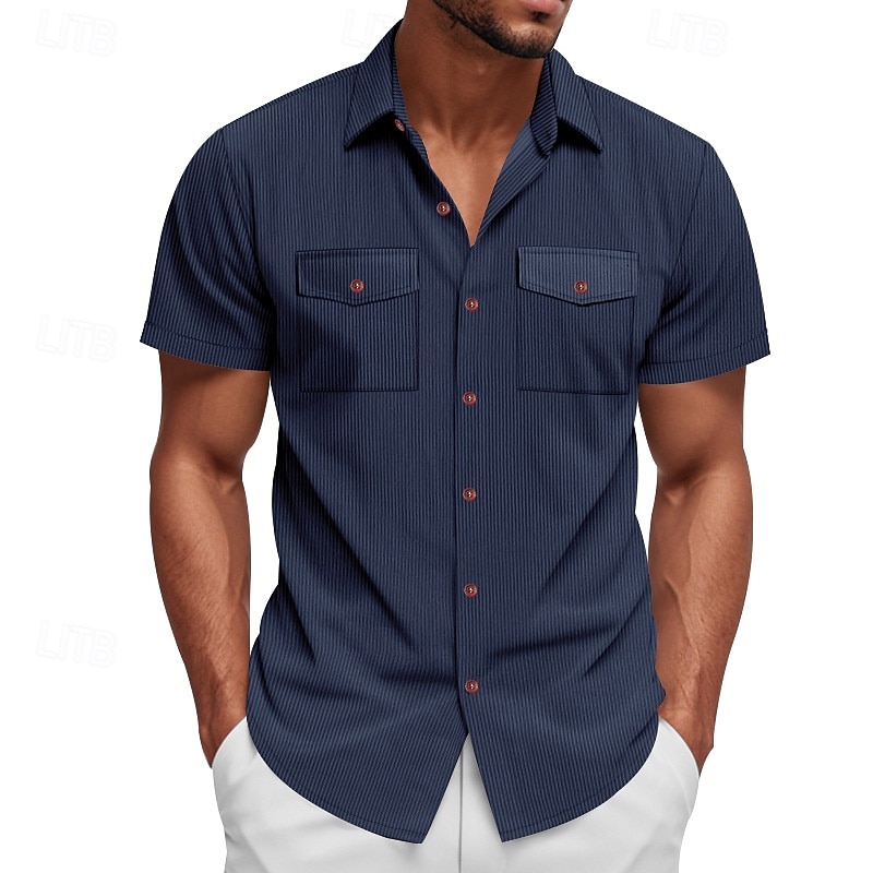 Per uomo Camicia Camicia Estiva Camicia casual Camicia di Velluto a Coste Camicia con Bottoni Camicia cargo Nero Bianco Blu marino scuro Azzurro cielo Albicocca Manica Corta A righe Bavero Casuale del 2025 a $21.99 –P4