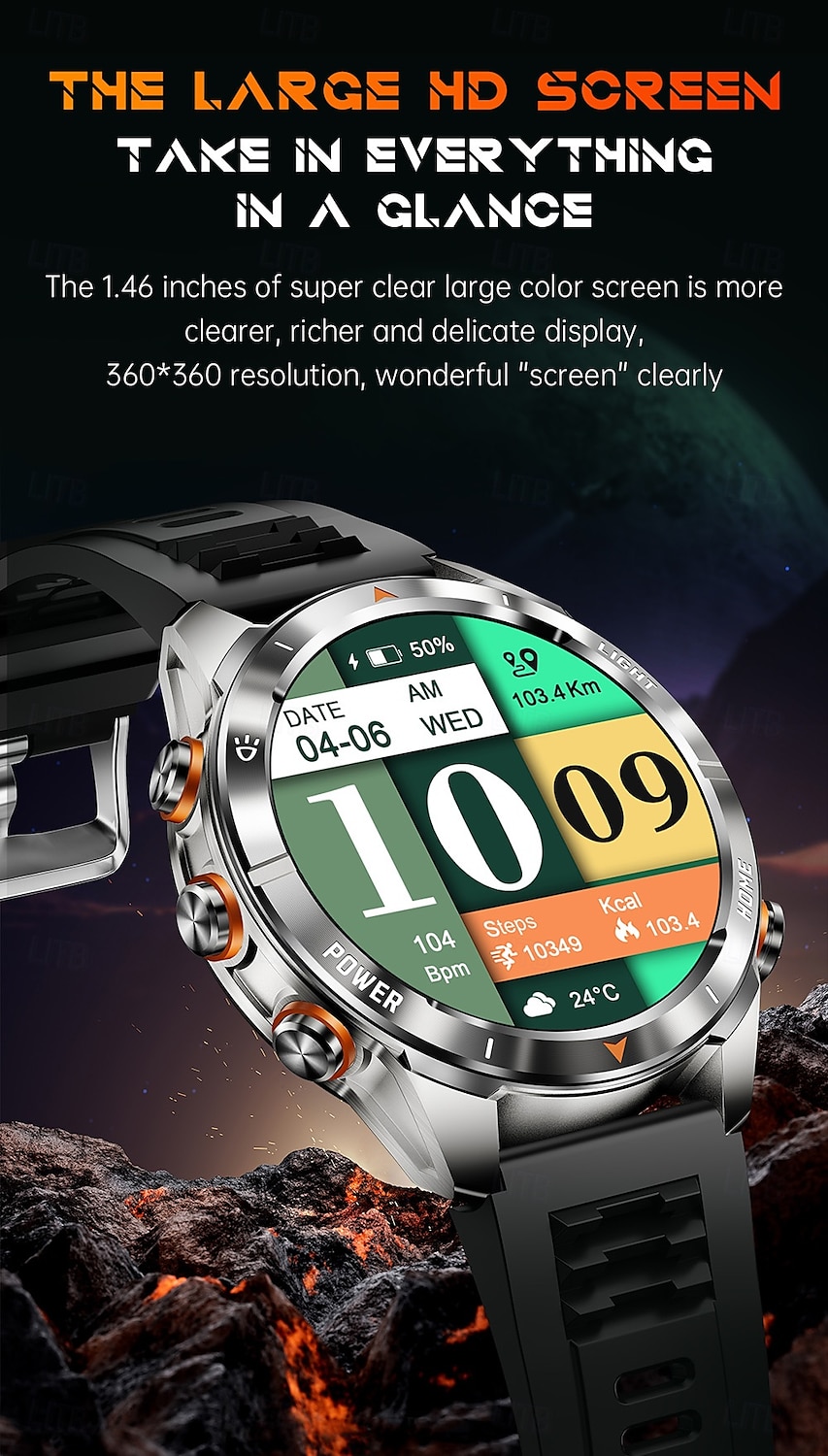 2025年 kt80 スマートウォッチ 1.46インチ AMOLED フィットネストラッカー、懐中電灯、Bluetooth 通話、睡眠モニター、防水 IP68、100 種類以上のスポーツモード、長時間スタンバイ、Android iOS 対応 コレクション – $48.99 –P5
