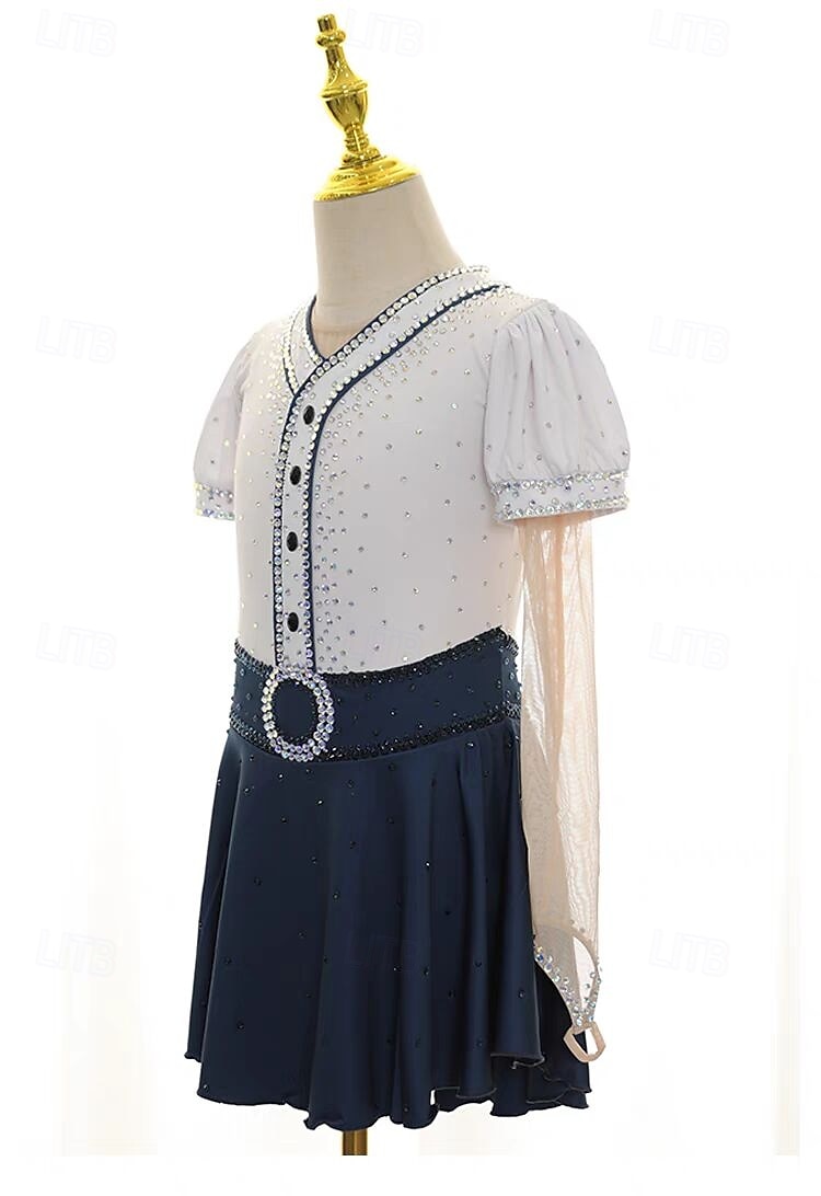 Kjole til kunstløp Dame Jente Skøyteløp Kjoler Hvit Lapper Tommelhull Netting Spandex Elastisk Trening Profesjonell Konkurranse Skøyteklær Hold Varm Krystall / Rhinstein Langermet Skøyting Kunstløp 2025 - $182.99 –P4