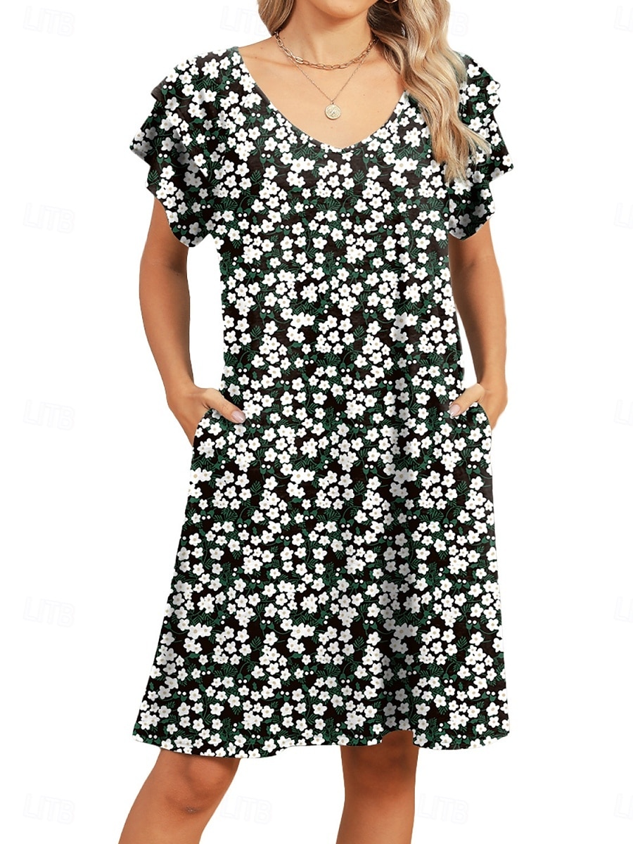 Damskie Sukienka mini Sukienka A line Letnie sukienki Codzienny Codzienny Regularny Kwiaty Krótki rękaw W serek Czarny Biały Rumiany róż Niebieski Lato 2025 - $21.99 –P1