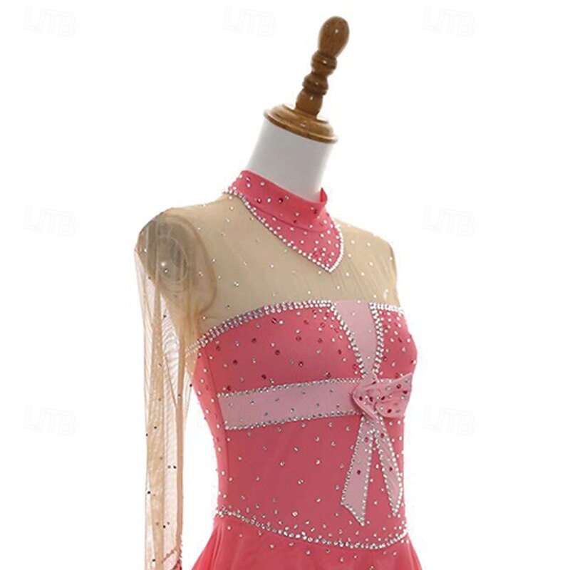 Abito da pattinaggio artistico Per donna Ragazze Pattinaggio sul ghiaccio Vestito Rosso rosa Patchwork Foro per il pollice Rete Spandex Elasticizzato Allenamento Professionale Competizione Vestiti da del 2025 a $179.99 –P4