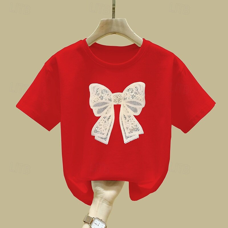 Barn Flickor T-shirt Grafisk Utomhus Tryck Kortärmad Crewneck Mode 4 år + Sommar Svart Vit Gul 2025 - $6.99 –P1