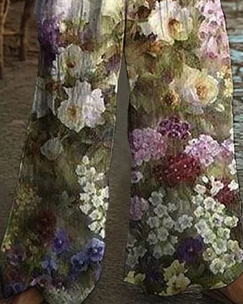 Per donna Normale Pantaloni in lino e cotone Elegante Floreale Senza Maniche Gamba larga Collo a U Bottoni Tasca Streetwear Quotidiano Vestibilità regolare Verde Estate del 2025 a $31.99 –P3