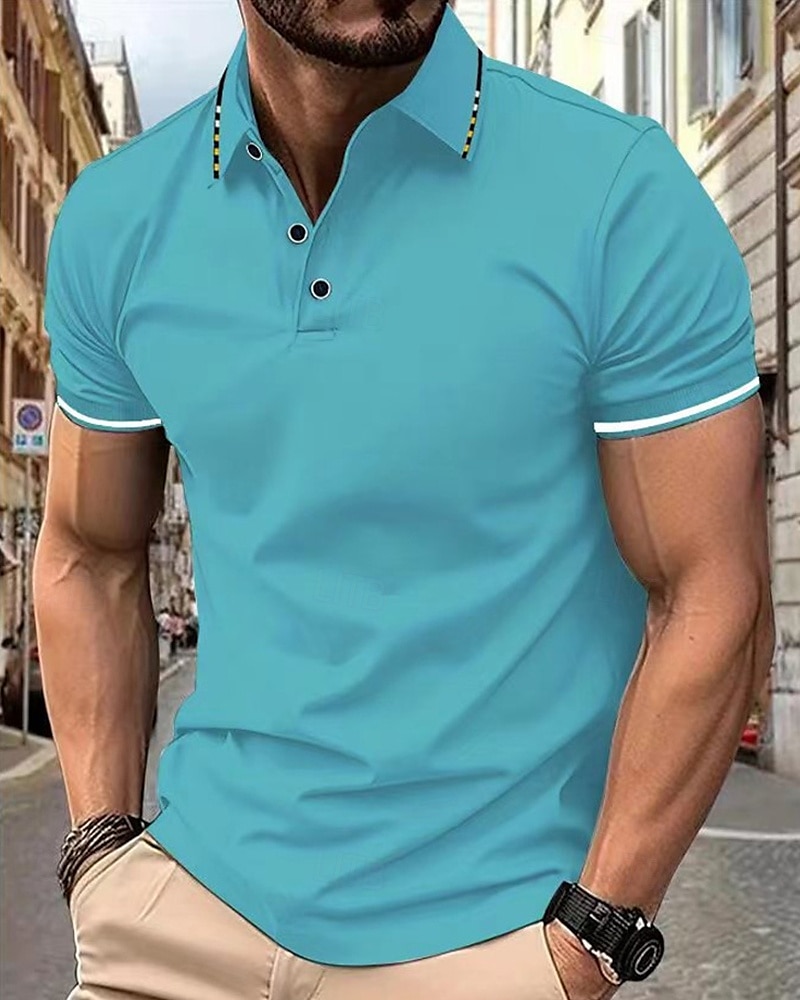 Férfi Póló Golfing Utca Hétköznapi Hajtóka Rövid ujjú Divat Modern Színes Gombok Nyár Fekete Fehér Arcpír rózsaszín Bor Sötétkék Királykék Póló 2025 - $12.99 –P10