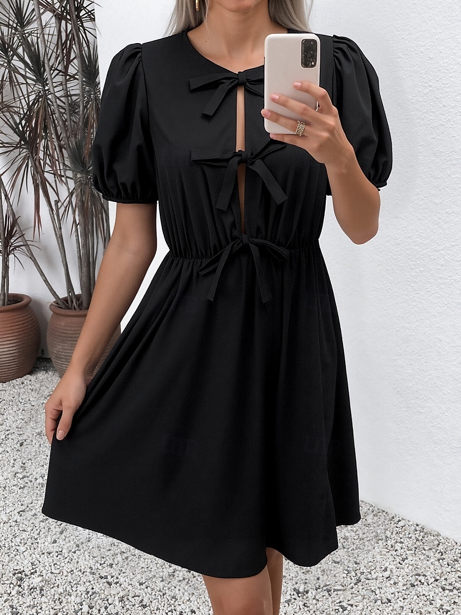 Pentru femei Rochie Mini Rochie A line Rochie de vară Casual Zilnic Fit regulat Grafic Dungi Manșon scurt Stil Nautic Negru Albastru piscină Vară 2025 - $27.99 –P6