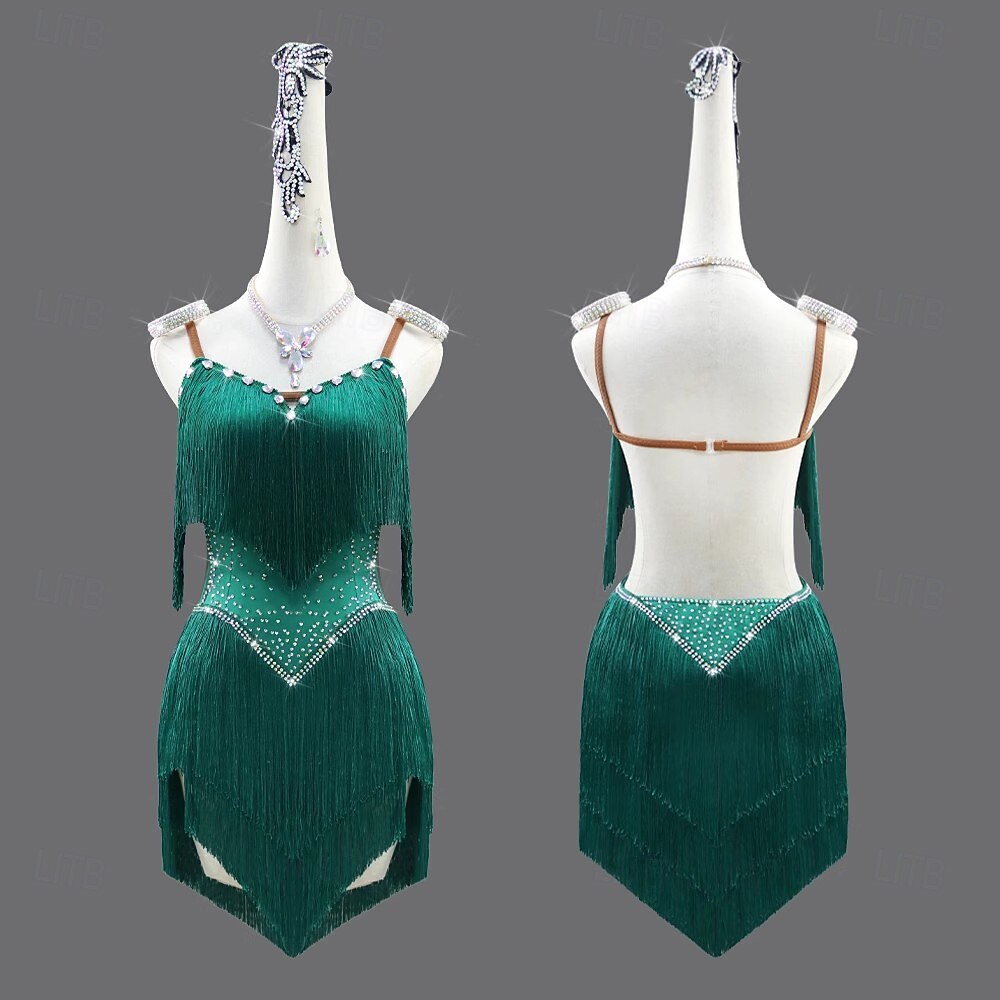 Danse salsa latine Robe Cristal / Strass Gland Épissage Femmes Performance Soirée Sans manches Spandex de 2025 ? $130.99 –P4