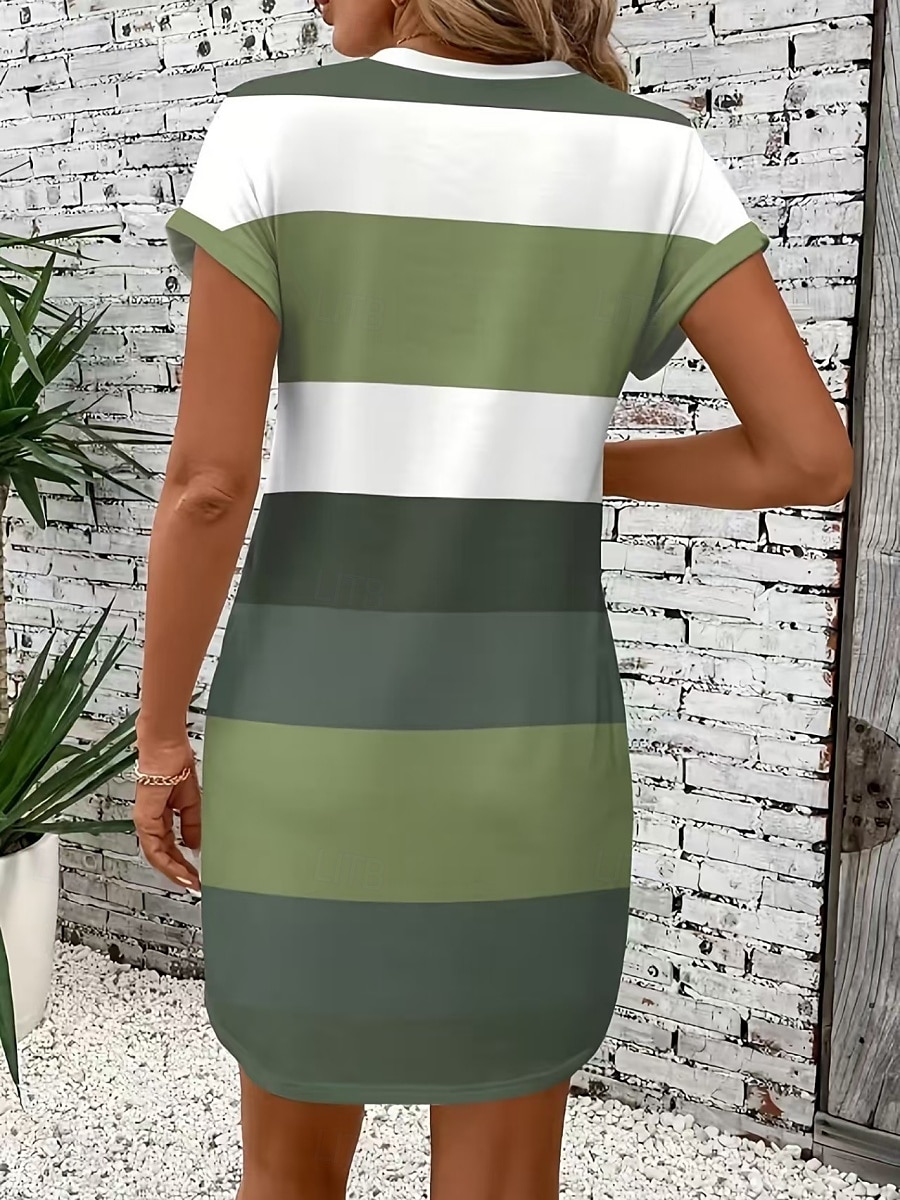 Pentru femei Rochie Mini Rochii Tricou Rochie de schimb Casual În aer liber Zilnic Concediu Fit regulat Dunga Manșon scurt Stil Nautic Portocaliu Trifoi Vară 2025 - $21.99 –P2