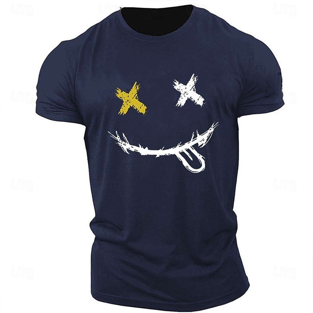 Herr Grafiska tryck Le ansikte T-shirt Grafiska utslagsplatser 100 % bomull Kortärmad Grafisk Skjorta Heather Grey Svart Vit Bekväm t-shirt Utomhus Gata Modedesignerkläder 2025 - $15.99 –P6