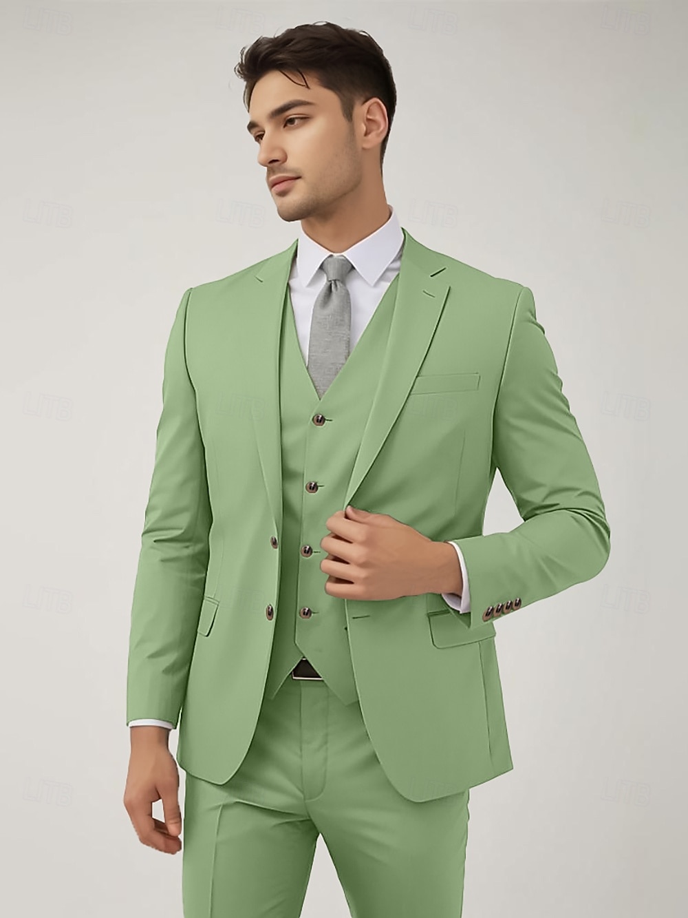 De los hombres Boda Negocio Trajes Salvia Moda Formal Color sólido Estándar Juego de 3 piezas Recto 2 botones 2025 - $122.99 –P1