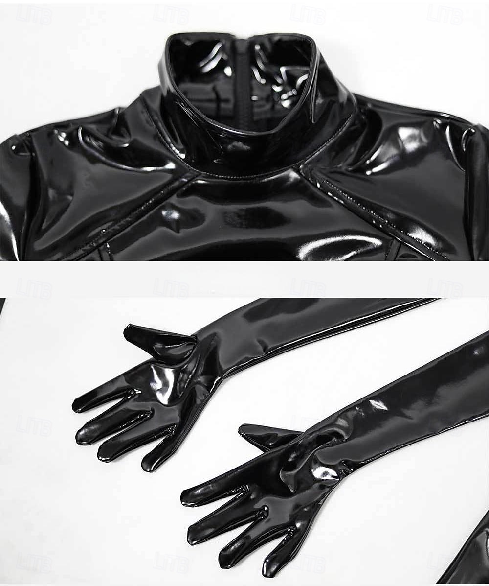 Traje de gato de látex negro para mujer: mono zentai brillante con confección 3D, ajuste ceñido y cremallera en la entrepierna, perfecto para discotecas, desfiles del orgullo y Halloween. &fetiche del 2025 - $82.99 –P3