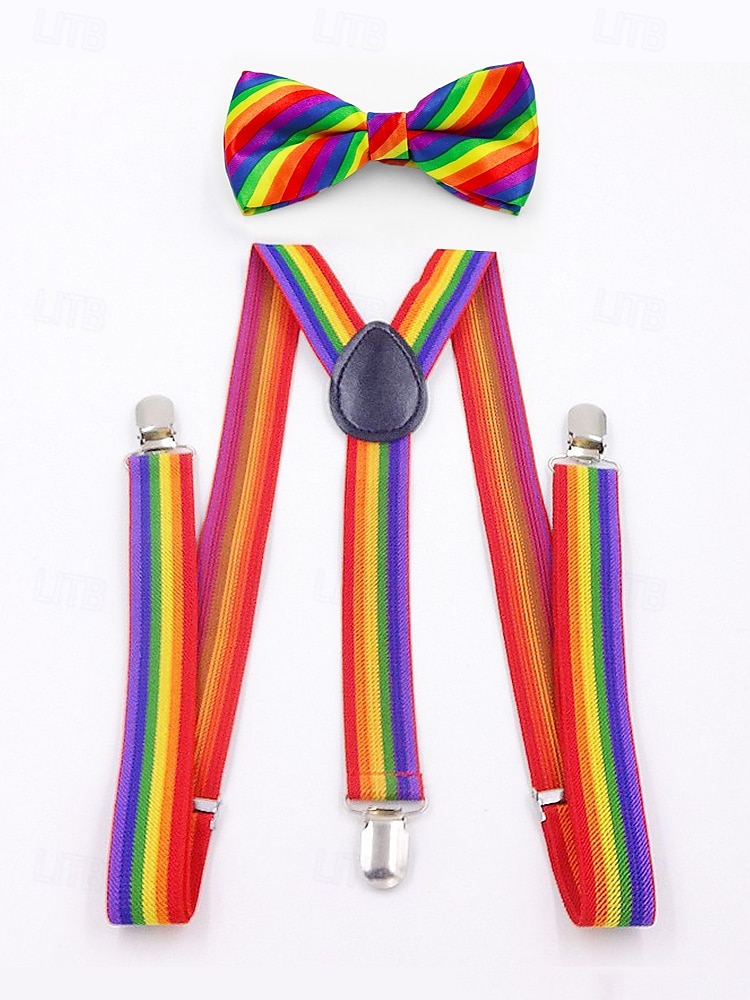 Sett med regnbuesløyfer og bukseseler – justerbart elastisk tilbehør for menn og kvinner, livlig pride-antrekk for LHBT-festivaler, parader, fester og temaarrangementer 2025 - $11.99 –P3