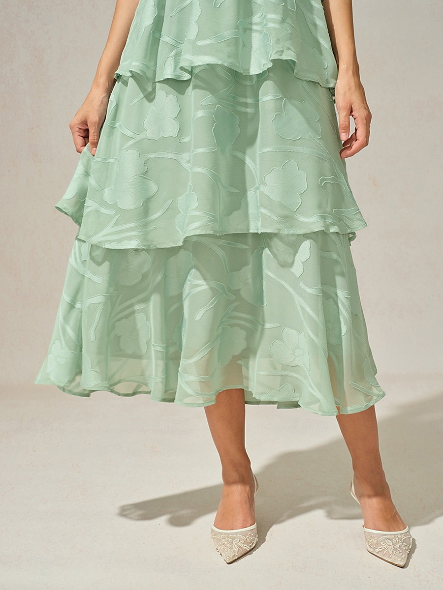 Dames Maxi-jurk A lijn jurk Elegant Formeel Flutter mouw Bruiloft gast Cocktailparty Normale pasvorm Effen Korte mouw V-hals Grijs-Groen Zomer 2025 - $59.99 –P6