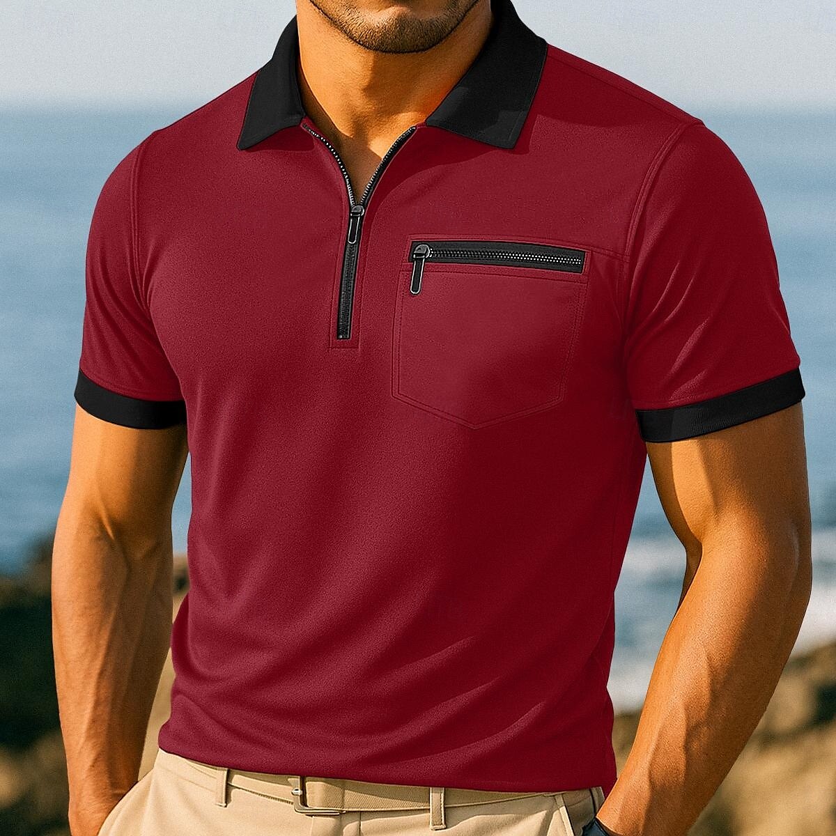 Per uomo Polo con zip Maglia da golf Vacanza Casuale Bavero Zip a un quarto Manica Corta Moda Moderno Tinta unica Cerniera Estate Primavera Tutte le stagioni Vestibilità regolare Bianco Borgogna Blu del 2025 a $20.99 –P5